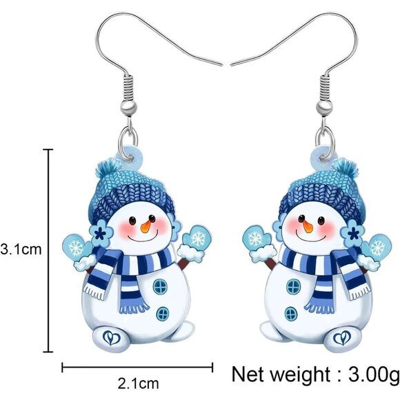 Women's Acrylic Cute Christmas Snowman Dangle Hook Hypoallergenic Earrings - Picture 5 of 6
